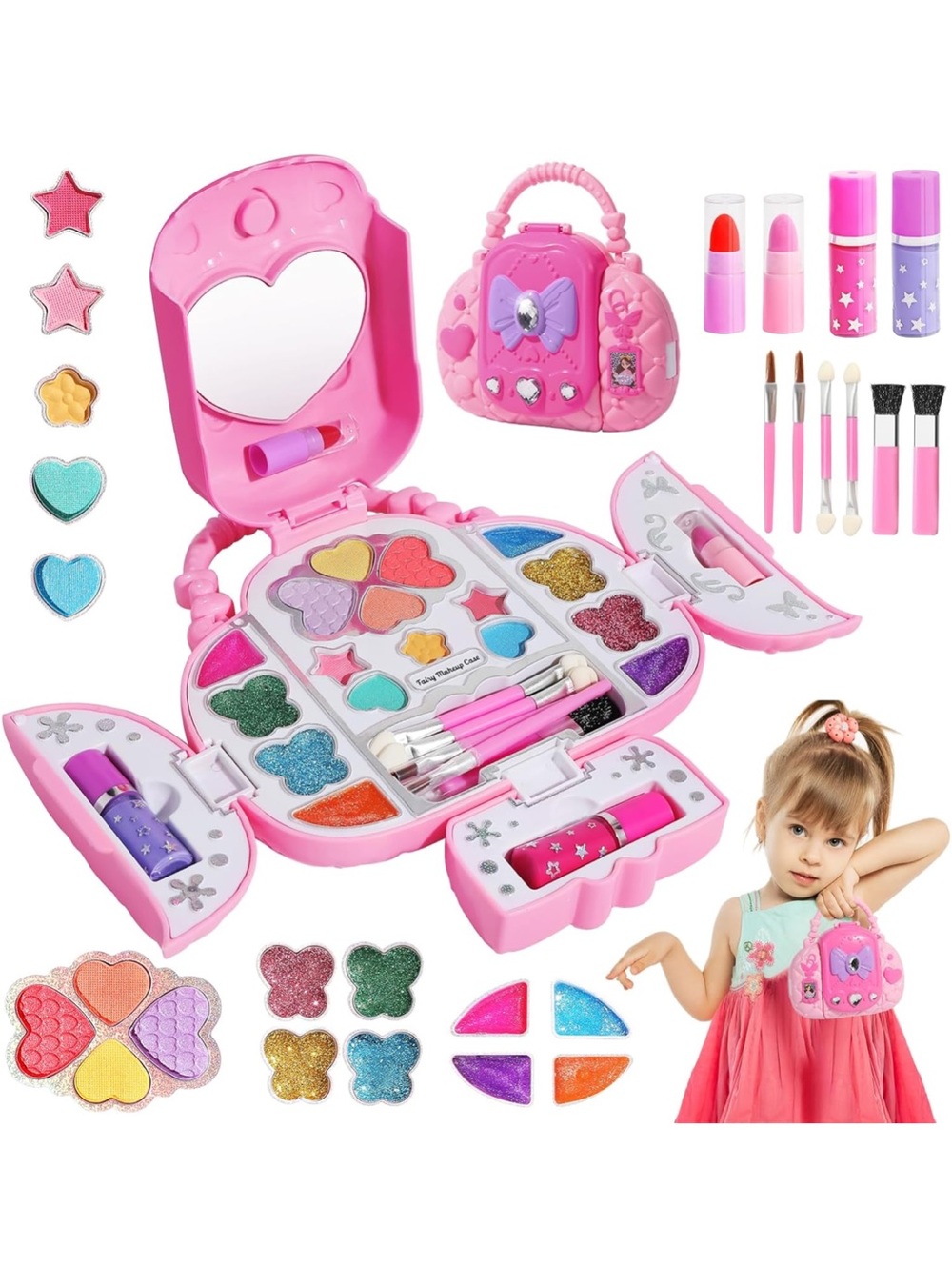 Pink Kids Makeup Toy Set with Carrying Purse